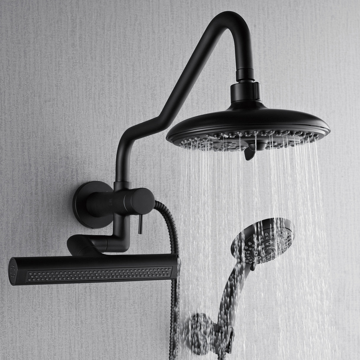 Forno Acqua AcquaFALL Mini 8 Inch Shower Head, Matte Black Finish, Overhead Rainfall Shower, Handheld Shower Head, Body Jets, 2.5 GPM Flow Rate