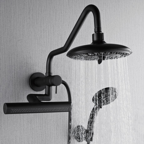 Forno Acqua AcquaFALL Mini 8 Inch Shower Head, Matte Black Finish, Overhead Rainfall Shower, Handheld Shower Head, Body Jets, 1.8 GPM Flow Rate