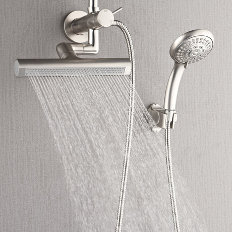 Forno Acqua AcquaFALL Mini 8 Inch Shower Head, Brushed Nickel Finish, Overhead Rainfall Shower, Handheld Shower Head, Body Jets, 1.8 GPM Flow Rate