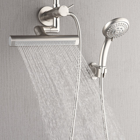 Forno Acqua AcquaFALL Mini 8 Inch Shower Head, Brushed Nickel Finish, Overhead Rainfall Shower, Handheld Shower Head, Body Jets, 2.5 GPM Flow Rate