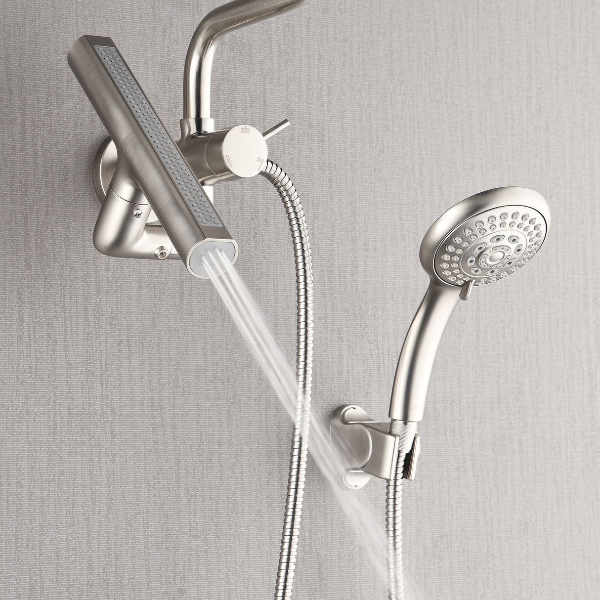 Forno Acqua AcquaFALL Mini 8 Inch Shower Head, Brushed Nickel Finish, Overhead Rainfall Shower, Handheld Shower Head, Body Jets, 2.5 GPM Flow Rate