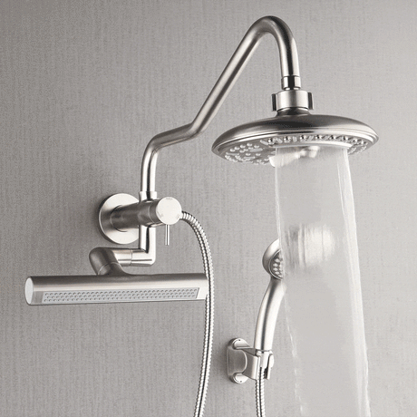Forno Acqua AcquaFALL Mini 8 Inch Shower Head, Brushed Nickel Finish, Overhead Rainfall Shower, Handheld Shower Head, Body Jets, 1.8 GPM Flow Rate