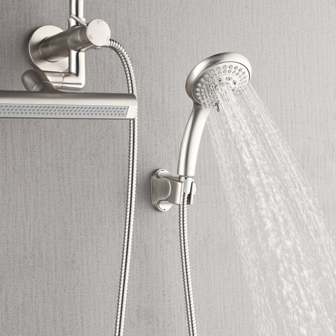 Forno Acqua AcquaFALL Mini 8 Inch Shower Head, Brushed Nickel Finish, Overhead Rainfall Shower, Handheld Shower Head, Body Jets, 2.5 GPM Flow Rate