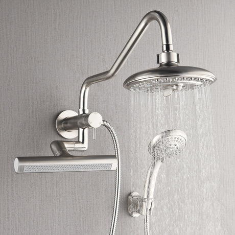 Forno Acqua AcquaFALL Mini 8 Inch Shower Head, Brushed Nickel Finish, Overhead Rainfall Shower, Handheld Shower Head, Body Jets, 1.8 GPM Flow Rate