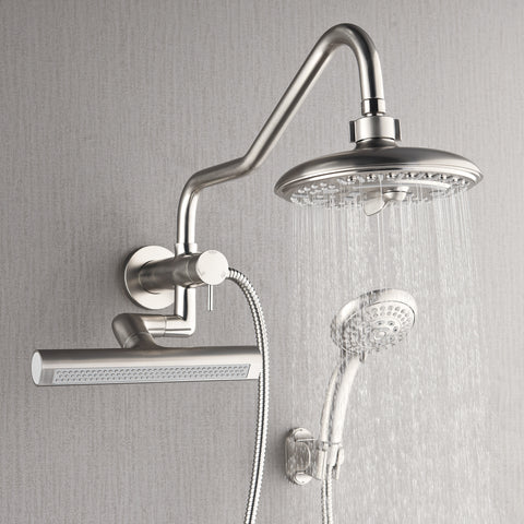 Forno Acqua AcquaFALL Mini 8 Inch Shower Head, Brushed Nickel Finish, Overhead Rainfall Shower, Handheld Shower Head, Body Jets, 2.5 GPM Flow Rate