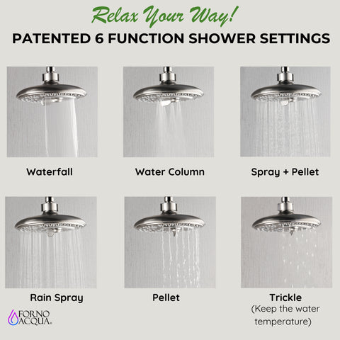 Forno Acqua AcquaFALL Mini 8 Inch Shower Head, Brushed Nickel Finish, Overhead Rainfall Shower, Handheld Shower Head, Body Jets, 2.5 GPM Flow Rate