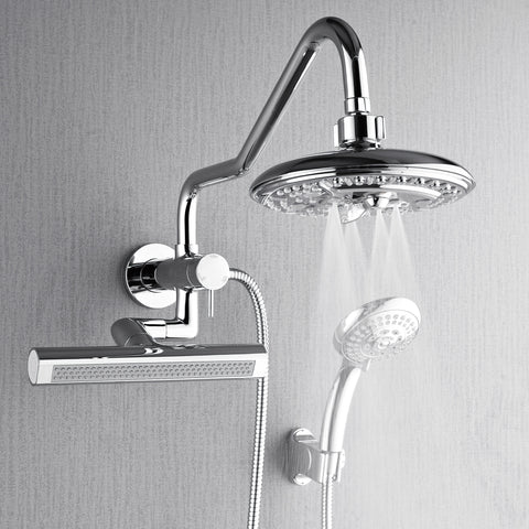 Forno Acqua AcquaFALL Mini 8 Inch Shower Head, Polished Stainless Steel Finish, Overhead Rainfall Shower, Handheld Shower Head, Body Jets, 1.8 GPM Flow Rate