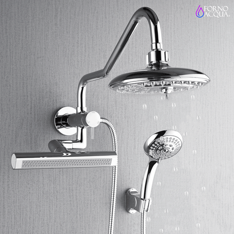 Forno Acqua AcquaFALL Mini 8 Inch Shower Head, Polished Stainless Steel Finish, Overhead Rainfall Shower, Handheld Shower Head, Body Jets, 1.8 GPM Flow Rate