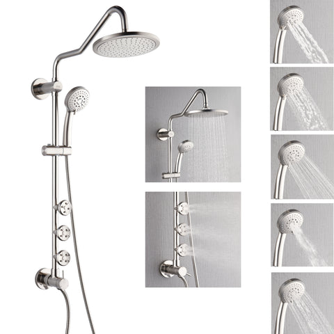 Forno Acqua AcquaSPA Retrofit Shower, Overhead Rainfall Shower, Handheld Shower Head, Body Jets, 6 Way Diverter, Brushed Nickel Finish, 1.8 GPM Flow Rate