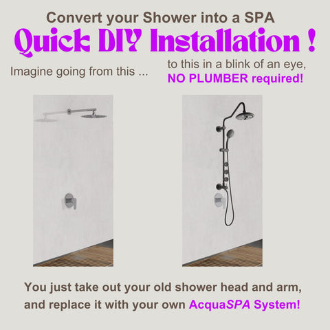 Forno Acqua AcquaSPA Retrofit Shower, Overhead Rainfall, 8 Inch Shower Head, Handheld Shower Head, Body Jets, 6 Way Diverter, Matte Black Finish, 1.8 GPM Flow Rate