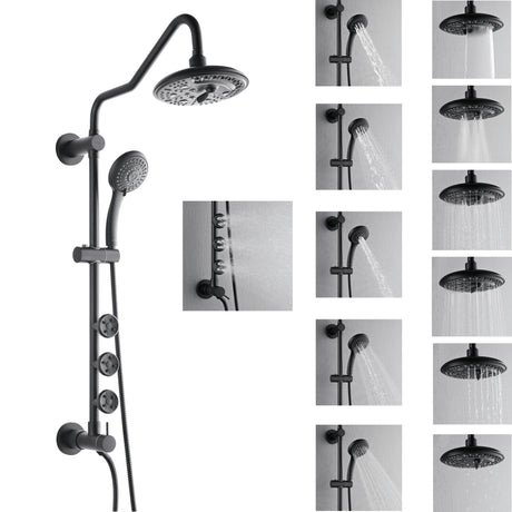 Forno Acqua AcquaSPA Retrofit Shower, Overhead Rainfall, 8 Inch Shower Head, Handheld Shower Head, Body Jets, 6 Way Diverter, Matte Black Finish, 1.8 GPM Flow Rate