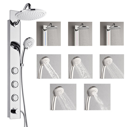 Forno Acqua AcquaSPA Shower Panel with SensoTEMP, Mirrored Stainless Steel Finish, Overhead Rainfall Shower, Handheld Shower Head, Body Jets, 2.5 GPM Flow Rate