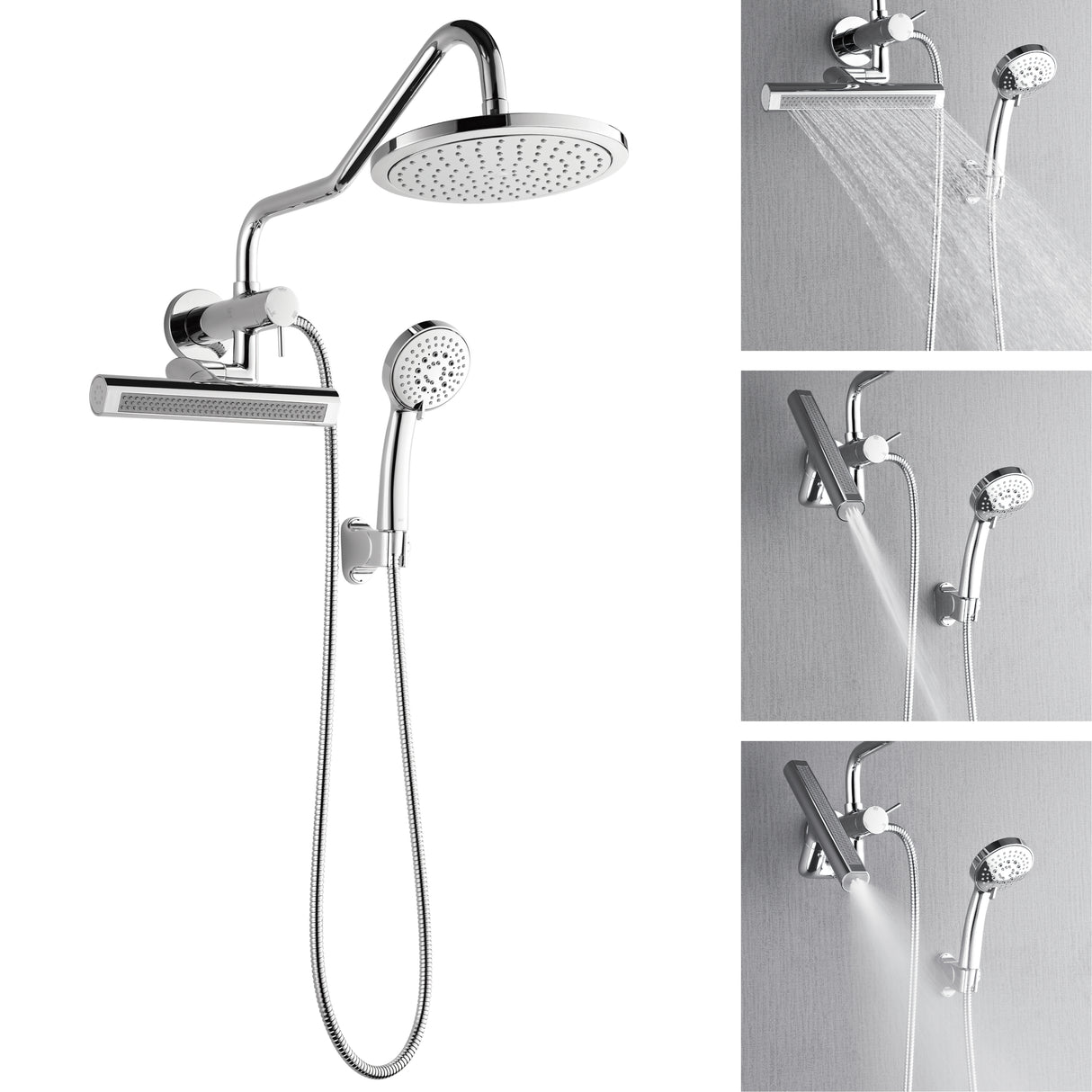 Forno Acqua AcquaFALL Mini Shower Head, Polished Stainless Steel Finish, Overhead Rainfall Shower, 7 Way Diverter, Handheld Shower Head, Body Jets, 2.5 GPM Flow Rate