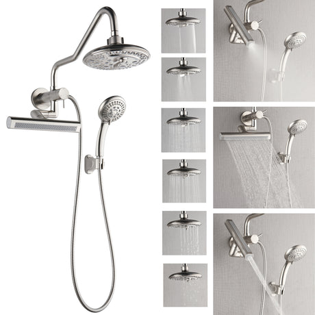 Forno Acqua AcquaFALL Mini 8 Inch Shower Head, Brushed Nickel Finish, Overhead Rainfall Shower, Handheld Shower Head, Body Jets, 1.8 GPM Flow Rate