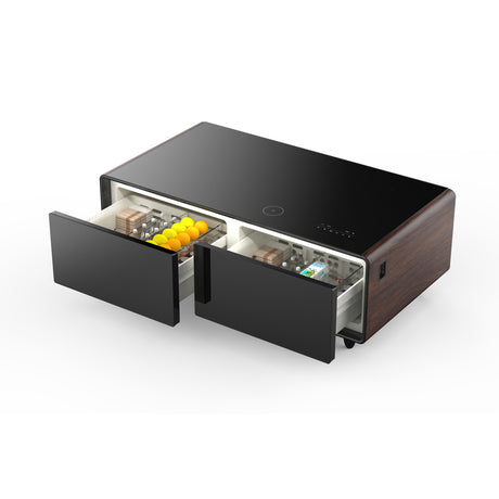 Forno Evoluto Tavolo 51-Inch Smart Coffee Table with Wood-Accent Sides – Dual Cooling Zones, Wireless Charging Pad & Built-In Bluetooth Speakers