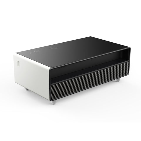 Forno Evoluto Tavolo 51-Inch White Smart Coffee Table – Dual Refrigerator Drawers, Bluetooth 5.0 Audio, Wireless Charging & RGB Ambient Light