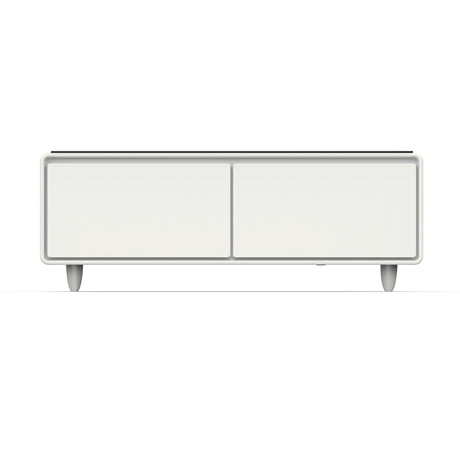 Forno Evoluto Tavolo 51-Inch White Smart Coffee Table – Dual Refrigerator Drawers, Bluetooth 5.0 Audio, Wireless Charging & RGB Ambient Light