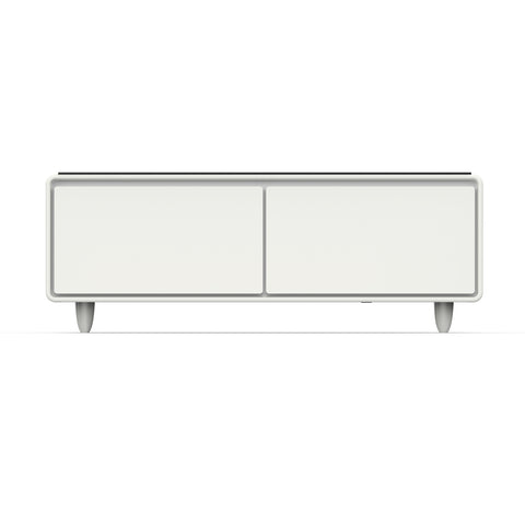 Forno Evoluto Tavolo 51-Inch White Smart Coffee Table – Dual Refrigerator Drawers, Bluetooth 5.0 Audio, Wireless Charging & RGB Ambient Light