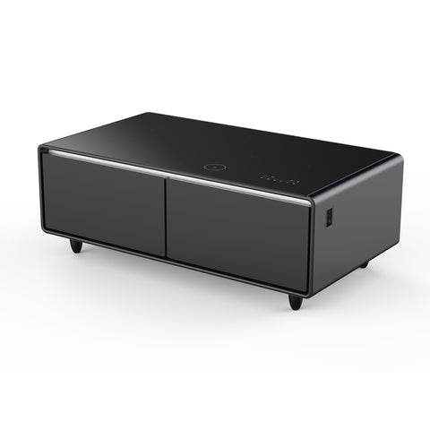 Forno Evoluto Tavolo 51-Inch Black Smart Coffee Table – Dual Refrigerator Drawers, Bluetooth 5.0 Audio, Wireless Charging & RGB Ambient Light