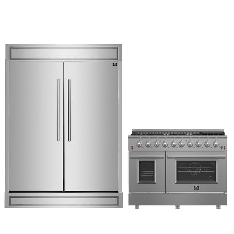 FORNO Premium 2-Piece Kitchen Bundle - Galiano 48" Stainless Steel Gas Range, Forno Maderno 2-28 " Wide Units with Decorative Trim - FBDL-018-03CAUS