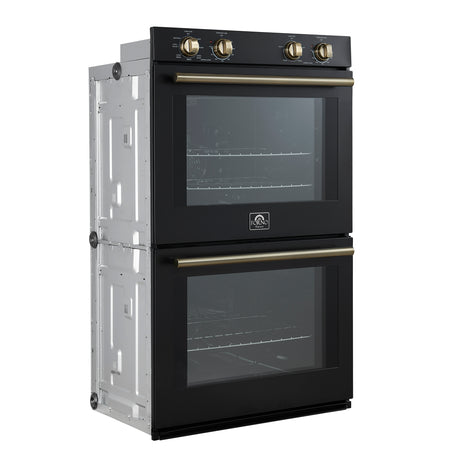 Forno Vomero 30-Inch Double Wall Oven, Black, 10 cu.ft Total Capacity, 7100W Convection, Mechanical Controls, Manuel Steam Clean