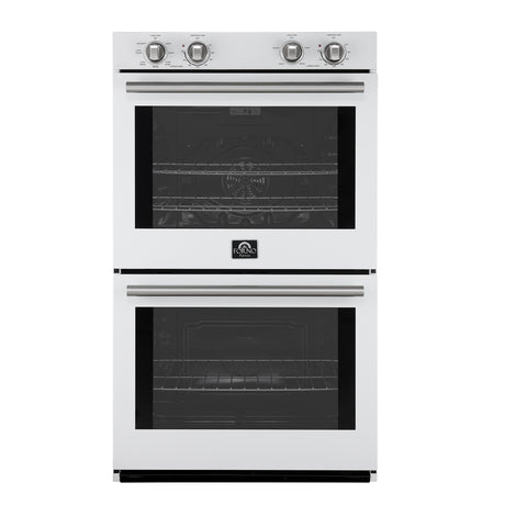 Forno Vomero 30-Inch Double Wall Oven, White, 10 cu.ft Total Capacity, 7100W Convection, Mechanical Controls, Manuel Steam Clean
