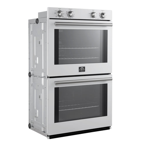 Forno Vomero 30-Inch Double Wall Oven, White, 10 cu.ft Total Capacity, 7100W Convection, Mechanical Controls, Manuel Steam Clean