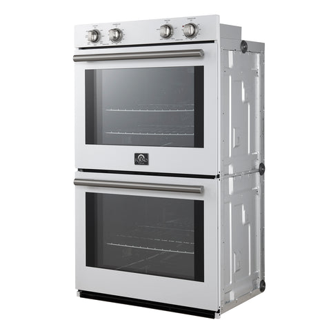 Forno Vomero 30-Inch Double Wall Oven, White, 10 cu.ft Total Capacity, 7100W Convection, Mechanical Controls, Manuel Steam Clean