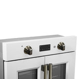 Forno Asti 30-Inch French Door Electric Wall Oven in White & Antique Brass, 3.68 cu. ft. True Convection, 3,600W, Air Fry, Sous Vide, Self-Clean