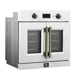 Forno Asti 30-Inch French Door Electric Wall Oven in White & Antique Brass, 3.68 cu. ft. True Convection, 3,600W, Air Fry, Sous Vide, Self-Clean