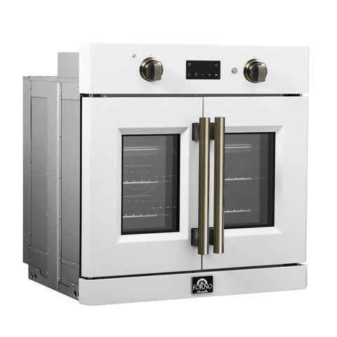 Forno Asti 30-Inch French Door Electric Wall Oven in White & Antique Brass, 3.68 cu. ft. True Convection, 3,600W, Air Fry, Sous Vide, Self-Clean