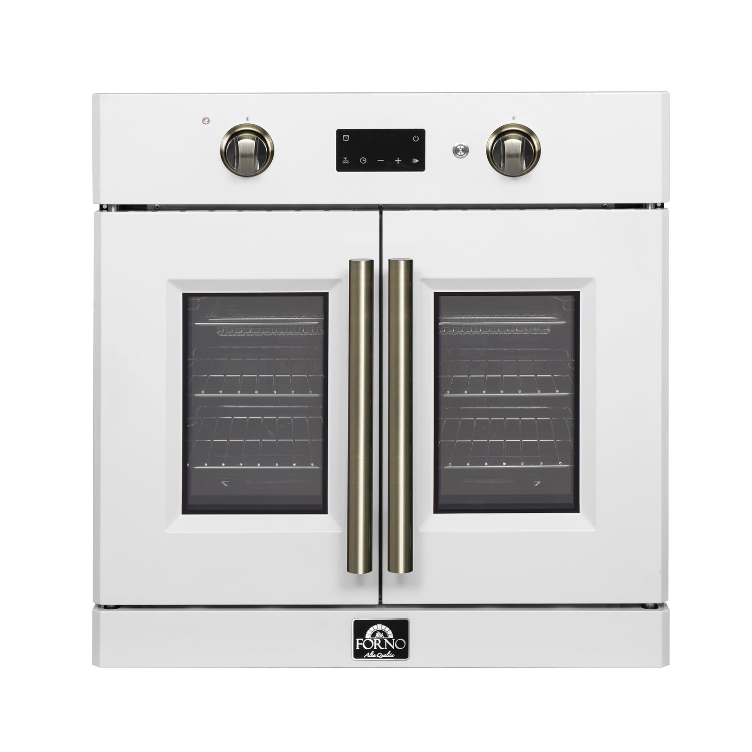 Forno Asti 30-Inch French Door Electric Wall Oven in White & Antique Brass, 3.68 cu. ft. True Convection, 3,600W, Air Fry, Sous Vide, Self-Clean