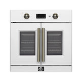 Forno Asti 30-Inch French Door Electric Wall Oven in White & Antique Brass, 3.68 cu. ft. True Convection, 3,600W, Air Fry, Sous Vide, Self-Clean