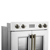 Forno Asti 30-Inch Double Electric Wall Oven with Upper French Doors in White & Antique Brass, 7.36 cu. ft. Dual True Convection, 7,200W, Air Fry, Sous Vide, Self-Clean
