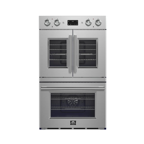 Forno Gallico 30-Inch Electric French Door Double Oven, Stainless Steel, Convection Cooking, Touch Control Panel, Self-Cleaning Function