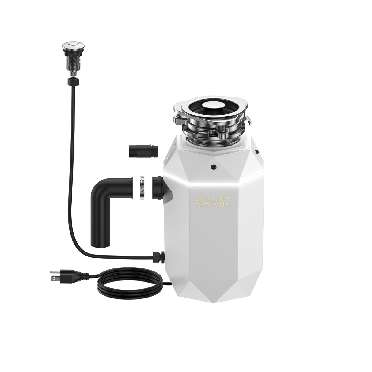 FORNO ACQUA BrightDIAMOND Moonstone 1HP Super Quiet Garbage Disposal Corded with Motion Sensor Cabinet Light & Pre-Wired Air Switch