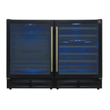 Gemello 48 Inch Side-by-Side Wine and Beverage Cooler in Black with Antique Brass Handles, French Door, 9.6 cu. ft.