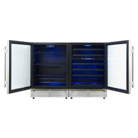 Forno Gemello 48 Inch Side-by-Side Wine and Beverage Cooler in Stainless Steel, French Door, 9.6 cu. ft.