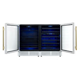 Gemello 48 Inch Side-by-Side Wine and Beverage Cooler in White with Antique Brass Handles, French Door, 9.6 cu. ft.