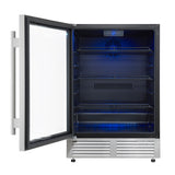 Forno Frescolino 24 Inch Beverage Cooler, Stainless Steel, with LED Lighting, Triple Glass Door, 188 Can Capacity, Built-In or Freestanding