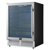 Forno Frescolino 24 Inch Beverage Cooler, Stainless Steel, with LED Lighting, Triple Glass Door, 188 Can Capacity, Built-In or Freestanding