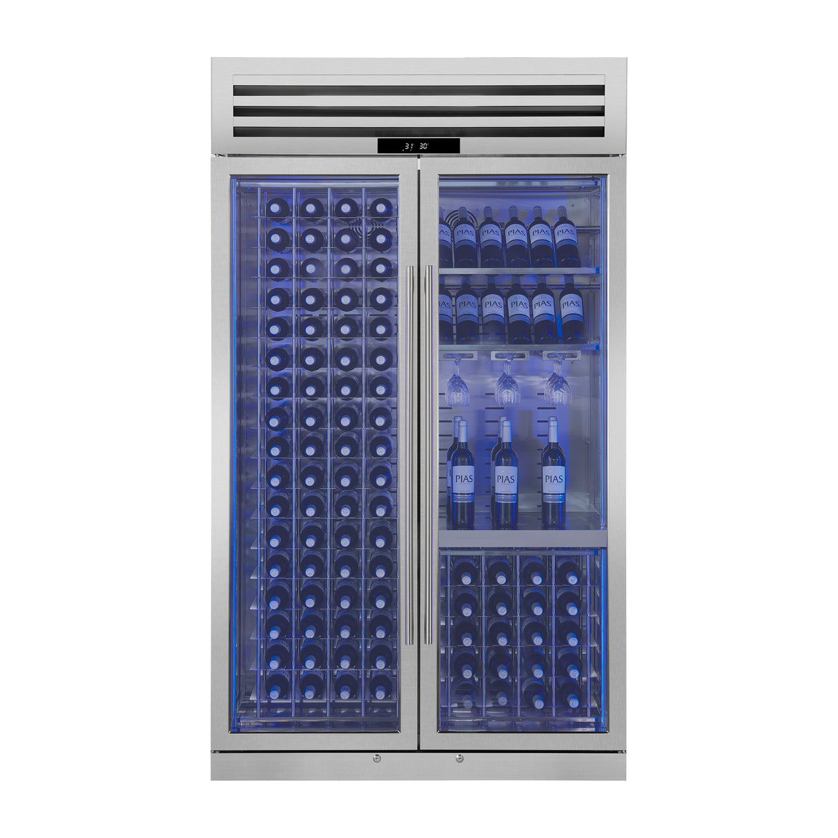 FORNO Abruzzo 48" Wine Cooler, Dual Zone, 30 cu.ft., 130 bottles, Display & Service Shelves, Stemware Racks, Rust resistant