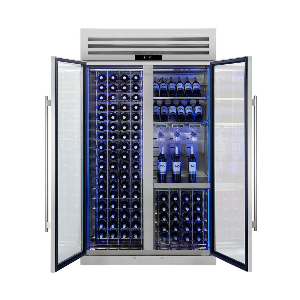 FORNO Abruzzo 48" Wine Cooler, Dual Zone, 30 cu.ft., 130 bottles, Display & Service Shelves, Stemware Racks, Rust resistant