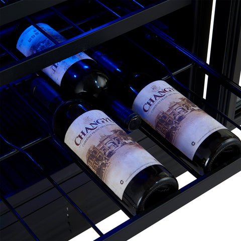 Forno Bacchino 24 Inch Wine Cooler, Black with Antique Brass Handles, with LED Lighting, Triple Glass Door, 51 Bottle Capacity, Built-In or Freestanding