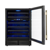 Forno Bacchino 24 Inch Wine Cooler, Black with Antique Brass Handles, with LED Lighting, Triple Glass Door, 51 Bottle Capacity, Built-In or Freestanding
