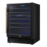 Forno Bacchino 24 Inch Wine Cooler, Black with Antique Brass Handles, with LED Lighting, Triple Glass Door, 51 Bottle Capacity, Built-In or Freestanding
