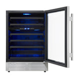 Forno Bacchino 24 Inch Wine Cooler, Stainless Steel, with LED Lighting, Triple Glass Door, 51 Bottle Capacity, Built-In or Freestanding