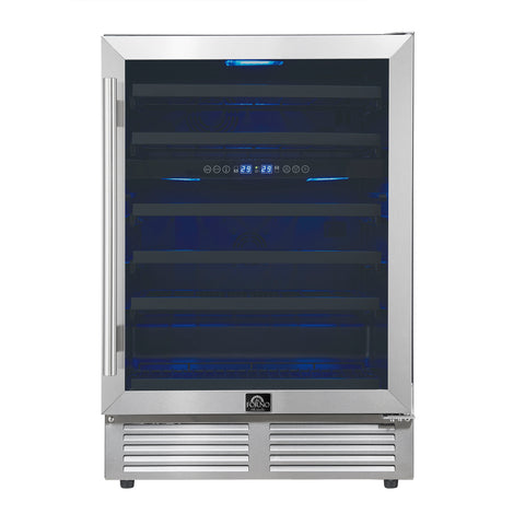 Forno Bacchino 24 Inch Wine Cooler, Stainless Steel, with LED Lighting, Triple Glass Door, 51 Bottle Capacity, Built-In or Freestanding