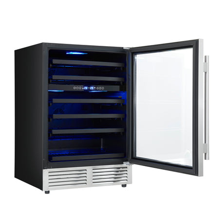 Forno Bacchino 24 Inch Wine Cooler, Stainless Steel, with LED Lighting, Triple Glass Door, 51 Bottle Capacity, Built-In or Freestanding