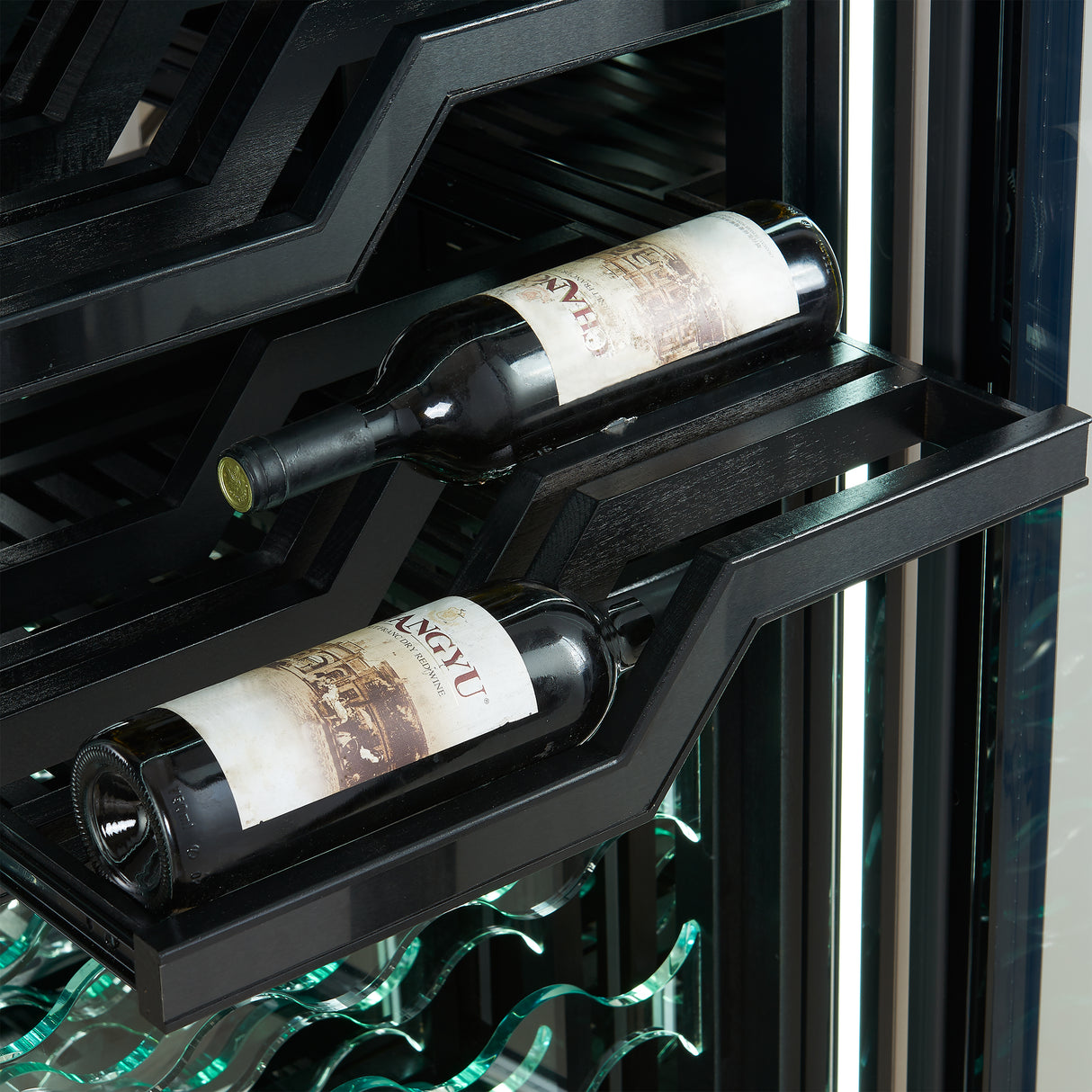 FORNO Abruzzo 48-Inch Dual Zones Wine Cellar, 102 Bottles, 24 cu. ft., Green Acrylic Holders & Black Shelves